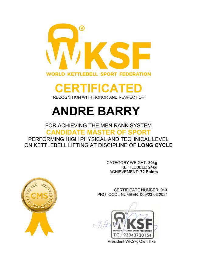 Candidate Master of Sport - Barry Andre - Kettlebell LongCycle Candidate Master of Sport - Barry Andre - Kettlebell LongCycle